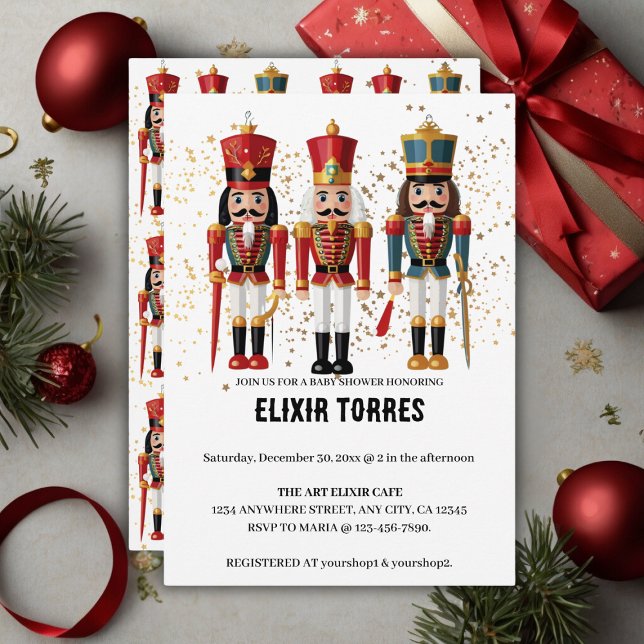 Gold Glitter Red & Blue Nutcracker Baby Shower Invitation (Creator Uploaded)