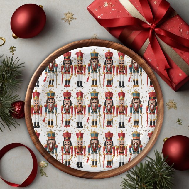 Gold Glitter Red & Blue Nutcracker Baby Shower Paper Plate (Creator Uploaded)