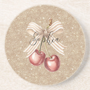 Gold Glitter Red Cherries Coaster