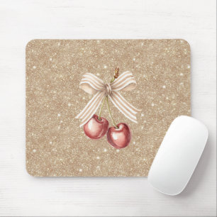 Gold Glitter Red Cherries Mouse Pad