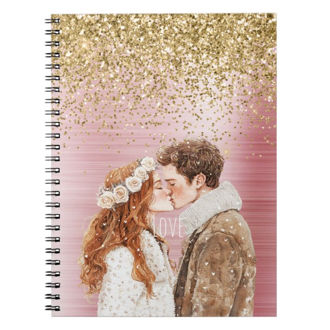 Gold Glitter Red Head Female Brown Hair Male  Notebook (Front)