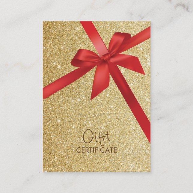 Gold Glitter Red Ribbon Wrapping Gift Certificates (Front)