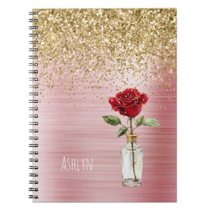 Gold Glitter Red Rose Notebook