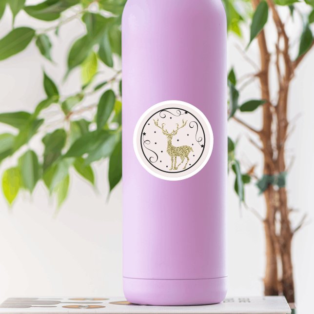 Gold Glitter Reindeer Christmas Classic Round Sticker (Creator Uploaded)