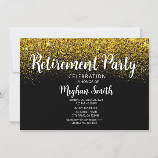 Gold Glitter Retirement Party Invitation