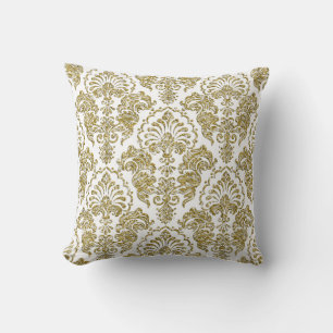 Gold Glitter Reversible Damask Pillow