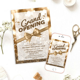 Gold Glitter Ribbon Cutting Grand Opening Invitation