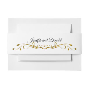 Gold Glitter Ribbon Diamond Brooch on Black Invitation Belly Band