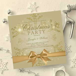Gold Glitter & Ribbon   Xmas Holiday Party  Invitation