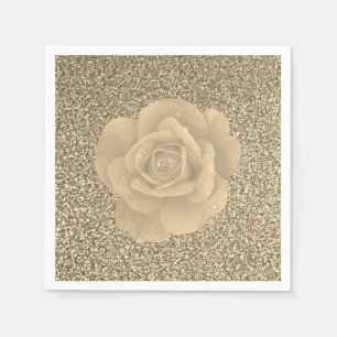 Gold Glitter Rose Floral Bridal Shower Wedding Napkin