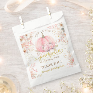 Gold Glitter Rose Floral Girl Pumpkin 2nd Birthday Favour Bags