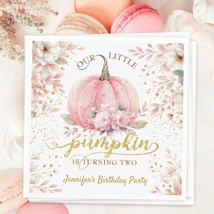 Gold Glitter Rose Floral Girl Pumpkin 2nd Birthday Napkin
