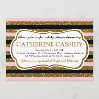 Gold Glitter, Rose Quartz Baby Shower Invitation
