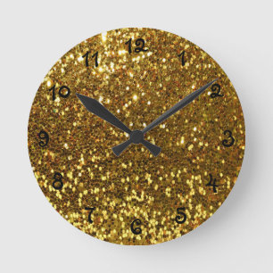Gold Glitter Round Clock