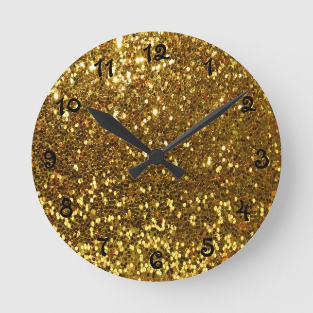 Gold Glitter Round Clock (Front)