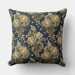Gold Glitter Royal Palace Floral Damask Pattern Cushion