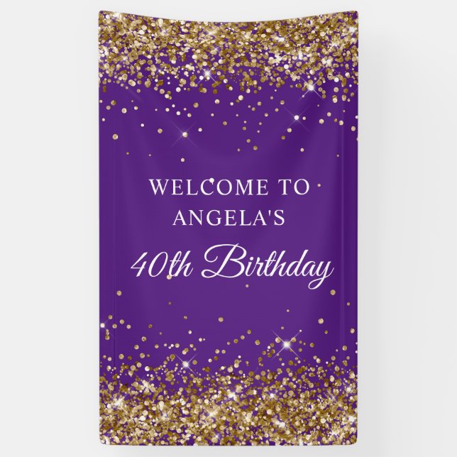 Gold Glitter Royal Purple 40th Birthday Vertical Banner (Vertical)
