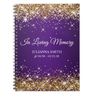 Gold Glitter Royal Purple Memorial Guestbook Notebook