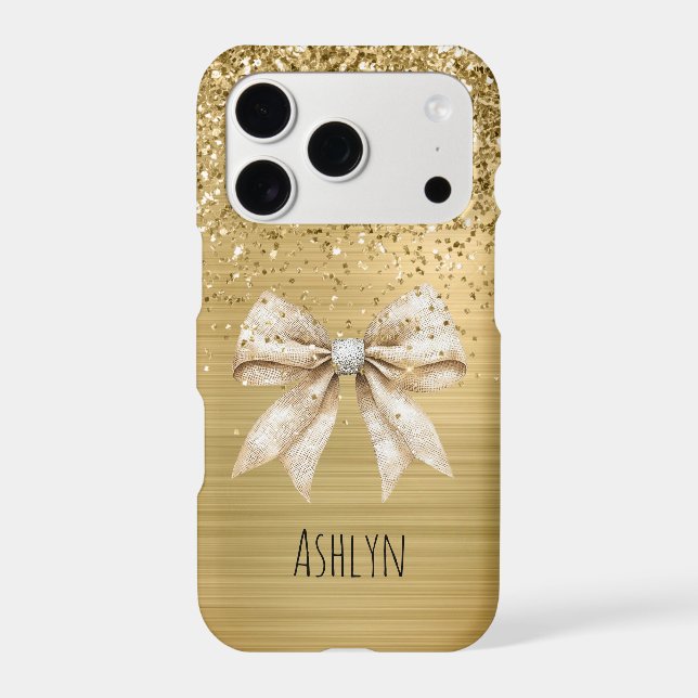 Gold Glitter Rustic Cream Silver Bow (Back)