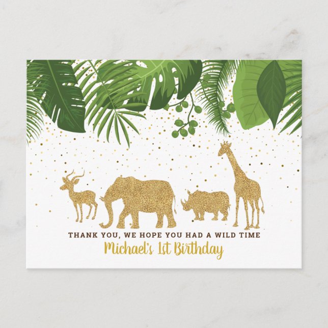 Gold Glitter Safari Adventure Thank You Card (Front)