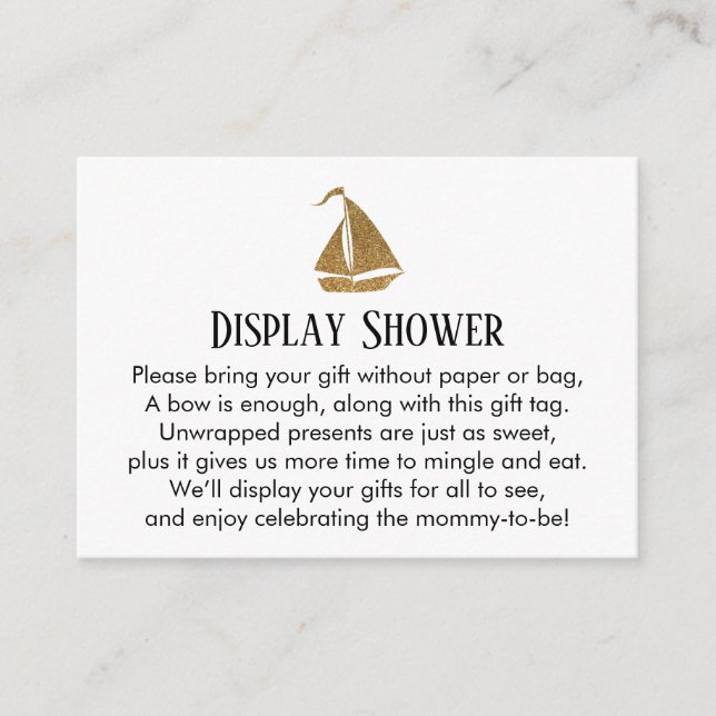 Gold Glitter Sailboat Display Shower Insert Card (Front)