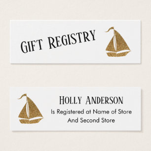 Gold Glitter Sailboat Simple Gift Registry Cards