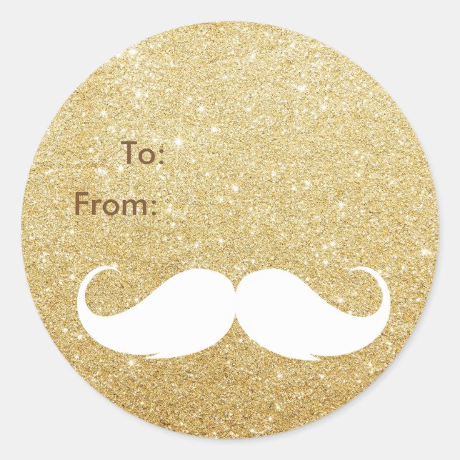 Gold Glitter Santa Moustache Holiday Gift Tag (Front)