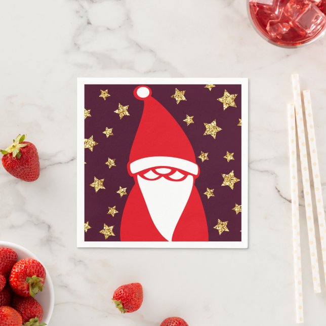 Gold Glitter Santa Starry Night Napkin (Insitu)