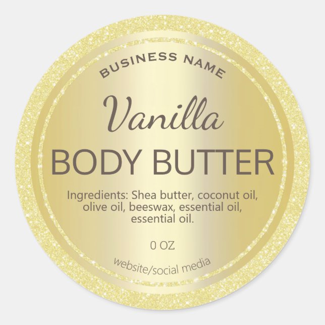 Gold Glitter Satin Body Butter Labels (Front)
