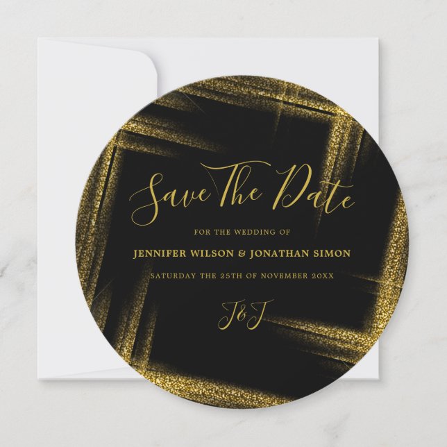 Gold Glitter Save the date Black Invitation (Front)