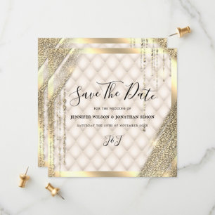 Gold Glitter Save the date Ivory Invitation