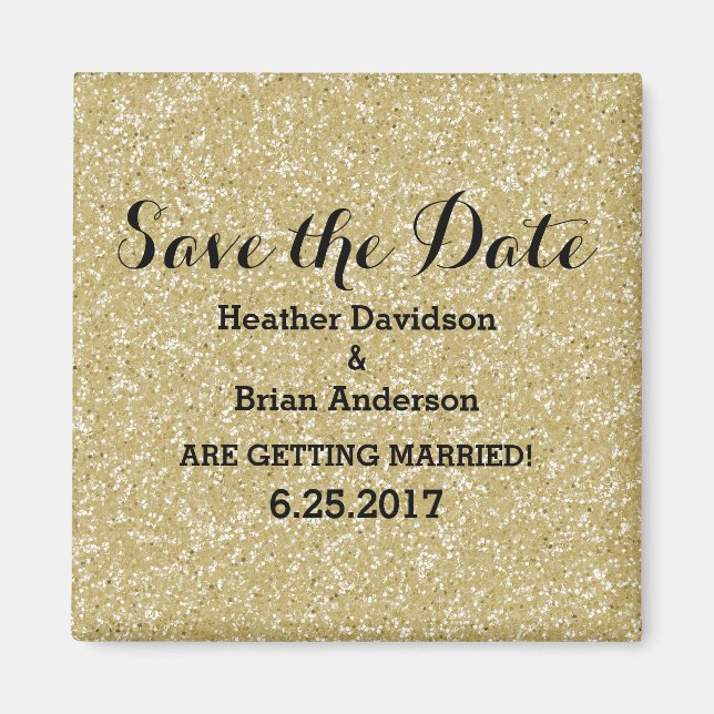 Gold Glitter Save the Date Magnet (Front)