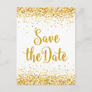 Gold Glitter Save the Date Modern Text Design Announcement Postcard