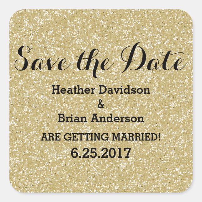 Gold Glitter Save the Date Stickers (Front)
