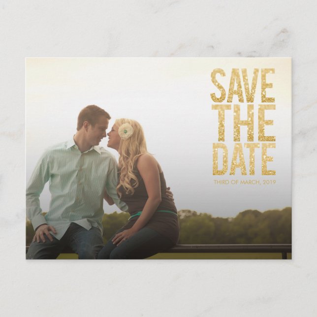 Gold Glitter Save the Date Typography Announcement Postcard (Front)