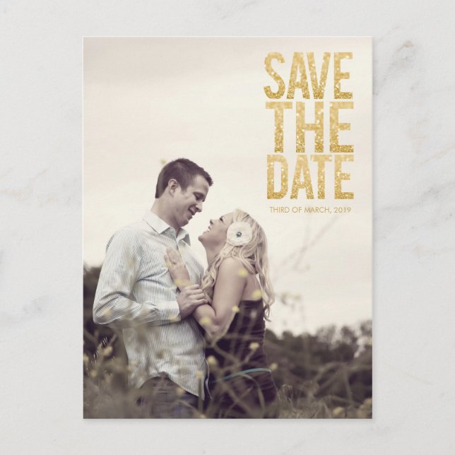 Gold Glitter Save the Date Typography Announcement Postcard (Front)