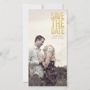 Gold Glitter Save the Date Typography Photo Cards