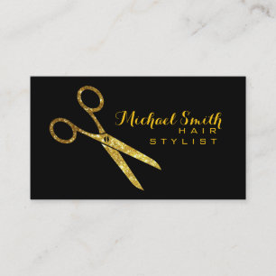Gold Glitter Scissors Elegant Hair Stylist Business Card