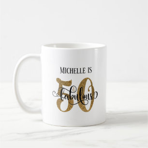 Gold Glitter Script 50 & Fabulous Over White Coffee Mug