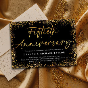 Gold Glitter Script 50th Wedding Anniversary Invitation
