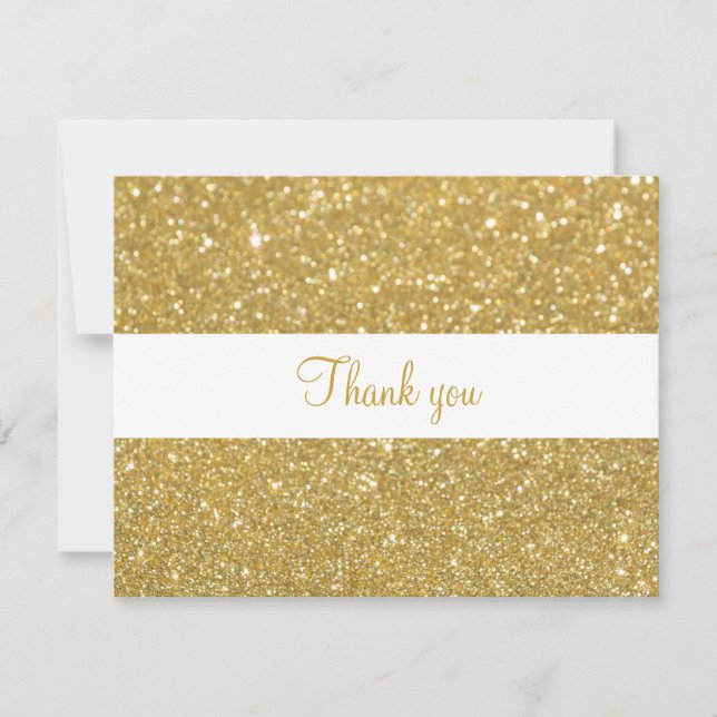 Gold Glitter Script Business Thank You Card (Front)