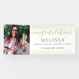 Gold Glitter Script Congrats Photo Graduation  Banner