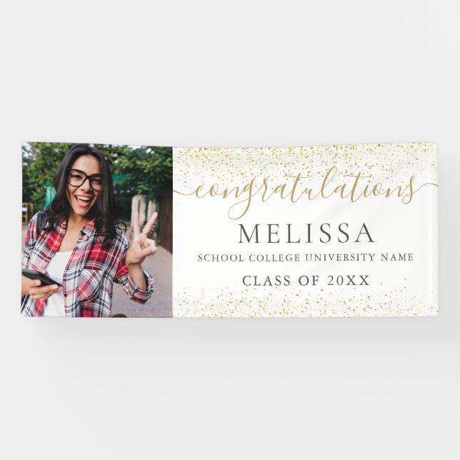 Gold Glitter Script Congrats Photo Graduation  Banner (Horizontal)