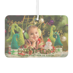 Gold Glitter Script Festive Christmas Photo Car Air Freshener