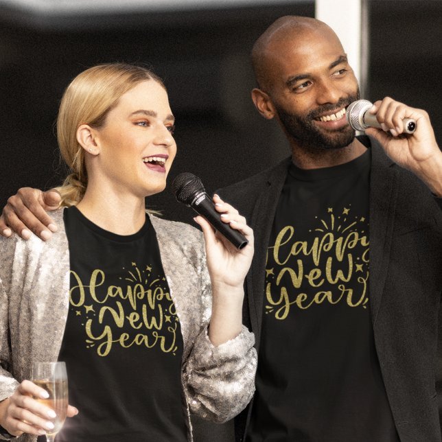 Gold Glitter Script Happy New Year T-Shirt (Creator Uploaded)