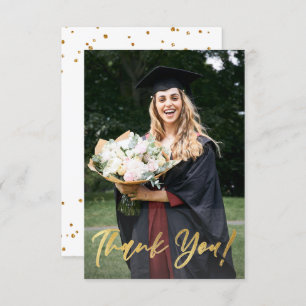 Gold Glitter Script Modern Photo Graduation Thank You Card