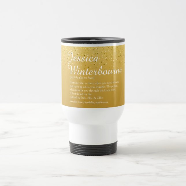 Gold Glitter Script Name Definition  Travel Mug (Center)