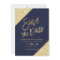Gold glitter script navy blue save the date
