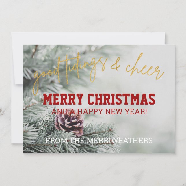 Gold Glitter Script Photo Christmas Greeting Card (Front)