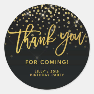 Gold Glitter Script Thank You For Coming Birthday  Classic Round Sticker
